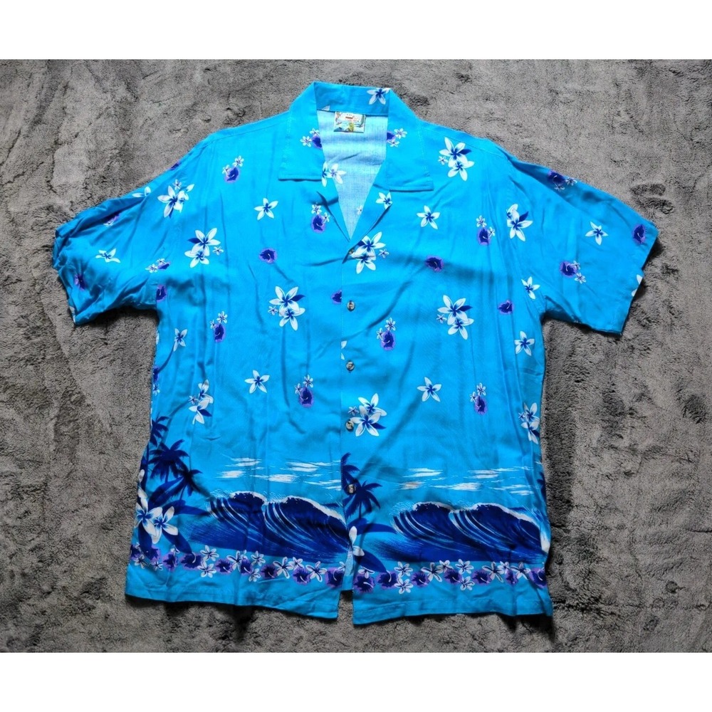 Just Cruising Men's Short Sleeve Button Up Hawaiian Floral Shirt Size XXL Blue